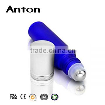 10ml blue perfume glass roll on bottle with stainless steel roller ball