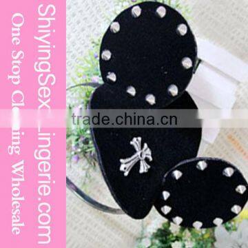 Womens Fashion Black Mouse Ear Headbands with Rivets Detail