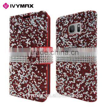 IVYMAX High Quality Luxury Rock Crystal Rhinestone PU Leather Diamond Wallet Case Flip Cover For Samsung Galaxy S7/G930 photo-6