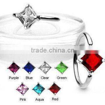 14g Square CZ Gem Captive Bead Ring Body Piercing Jewelry