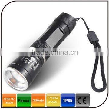 High Power Beam Torch 3 Mode Cree Q5 Rechargeable Electric Torch Aluminum Flashlight