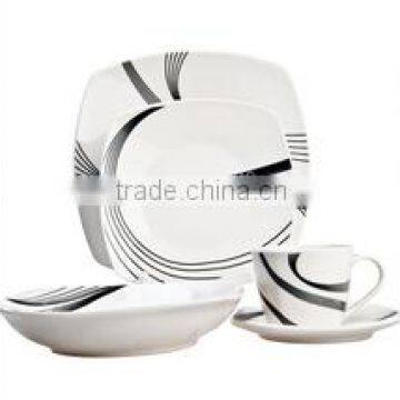 20pcs ceramic square dinner set, porcelain black square plate set