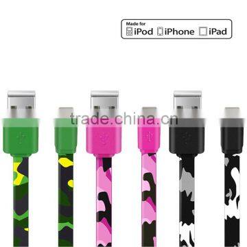 colorful manufacturer universal 8pin mfi camouflage usb cable for iphone