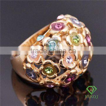 flower jewelry gold plating multi austrian crystal fashion rings