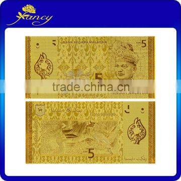 best selling Gold foil Banknote Malaysia 5 Ringgit Gold foil Banknote