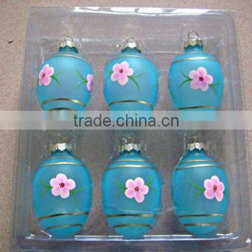 honorable wholesale ocean blue easter glass egg with flower painting