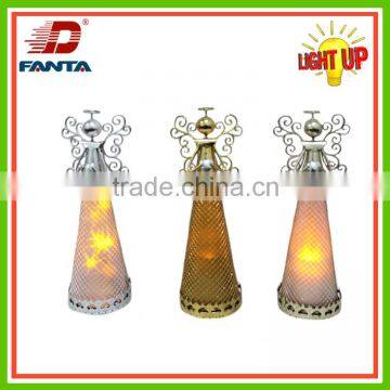 Set of 3 charming metal Christmas angel with LED light for decor