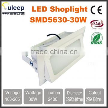 euleep SMD5630/5730 30W squaredownlight, retangle downlight, led shoplight witch frosted glass/pc anti-dazzle light