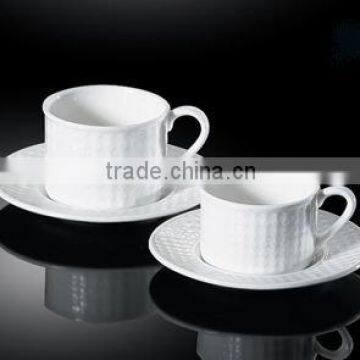 H1095 white porcelain gird embossment royal tea cup and saucer