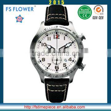 FS FLOWER - Elderly Chronograph Watch Leather Strap Gifts For The Elderly