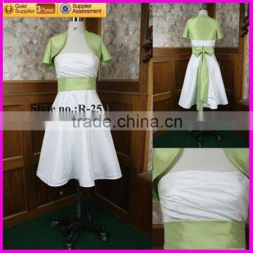 IS-R25 Short white and green organza short dresses for party