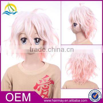 New design high heat-resistant pink/blue/green/yellow synthetic japanese hot cosplay wig