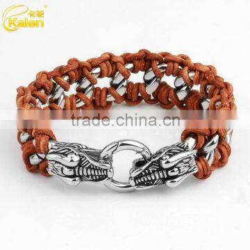 2015 custom fashion stainless steel plain leather snap bracelet