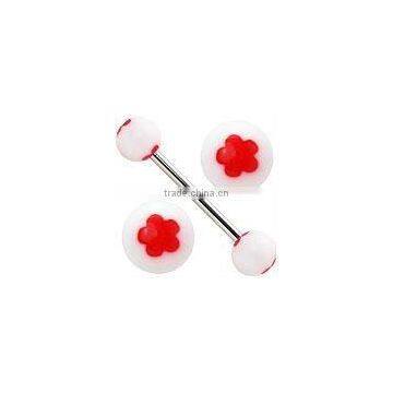 Fashion acrylic with red flower barbell body piercing tongue jewelry