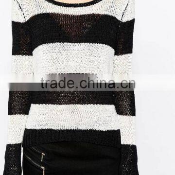 High Fashion Design Wool Ribbed Pullover Cashmere Sweater Pullover Wide Tripe Pullover
