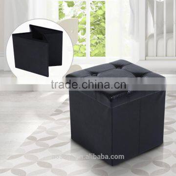 HomCom 15" Folding Tufted Square Storage Ottoman - Black