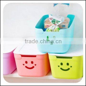 2015 Candy-colored plastic storage box cute smiley,plastic storage box with lids,custom plastic storage box with lids