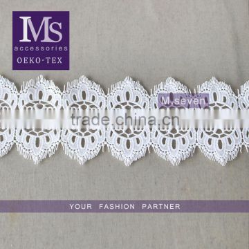 100 % polyester new fancy embroidery lace trim,scallop lace trim, eyelash crochet lace trim in white