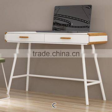 square design with strorage drawers iron legs wooden computer desk table