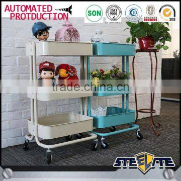 Stainless steel 3 tier kitchen trolley cart with storage rack