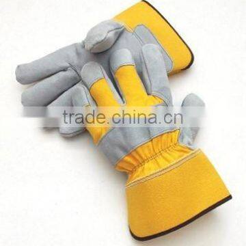 Natural color cow split leather safety glove