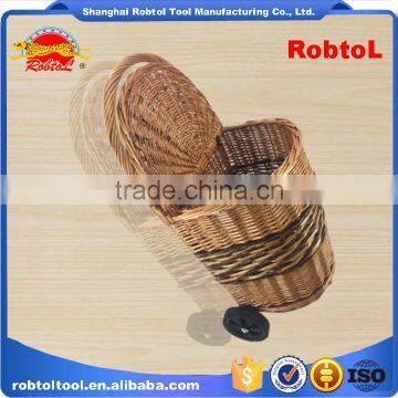 Unique Vintage Willow Weaved Woven Wicker Shopping Trolley Wheels Basket Cart