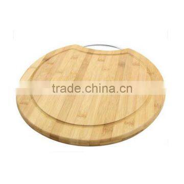 Round board natural bamboo cutting board with handle