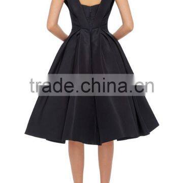 Elegant V-neckline Silk Faille Fabric Cocktail Dress Pleated Flounced Skirt Vintage Dress Evening Party Gown 2016 HSD5744 photo-4