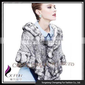 CX-B-128B Women Knitted Genuine Rex Rabbit Fur Shawl/Bridal Fur Shawl photo-2
