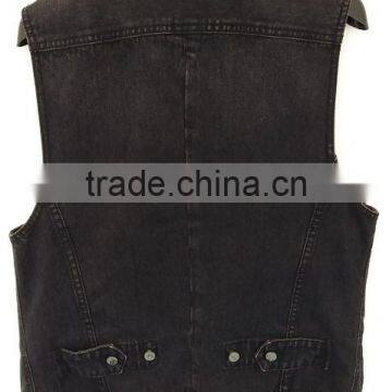 2016 Cool Women Washed Black Denim Waistcoat for Autumn photo-2