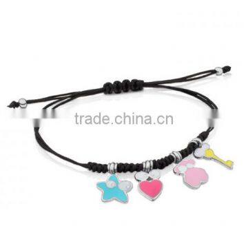 diy black wax cord woven enamel steel charms bracelets high end handmade woven bracelets for valentine's gifts 2016