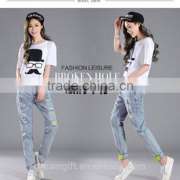 2016 New Fashion Brand Blue Jeans Women Slim Jeans Female Comfortable Stretch Pencil Pants Hole Beggar Women photo-3