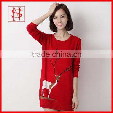 Christmas reindeer jumper dress long cotton knitted sweater with deer