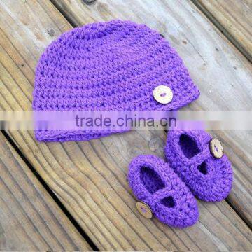 Hot Sale Autumn Winter Baby Toddler Crochet Wool Shoes Set Cute Style Infant Hand Knit Shoes photo-3