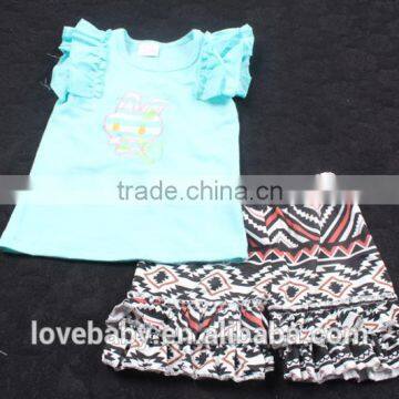 100% real life picture blue bunny top with short floral ruffle pants 2pcs Easter Day Clothing set LBYTZ001-107