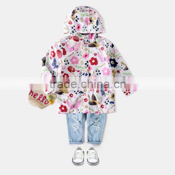 S60607B Kids Girl Autumn Coat Children Print Hooded Jacket Outerwear