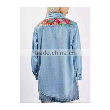 Runwaylover EY2349B Europe Style 2017 Ladies Embroidery Washed Denim Blouse photo-2
