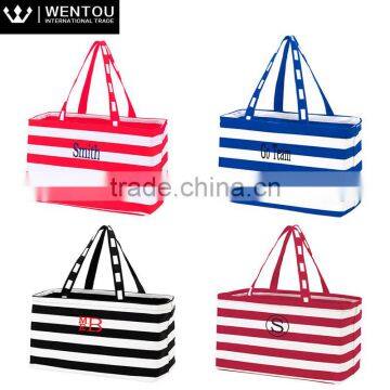 Personalized Striped Monogram Large Zipper Tote Bag photo-6