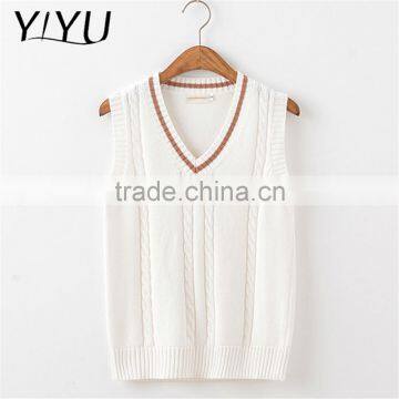 Customized School Uniform 100% Cotton White Cable Knit Vest Sweater photo-3