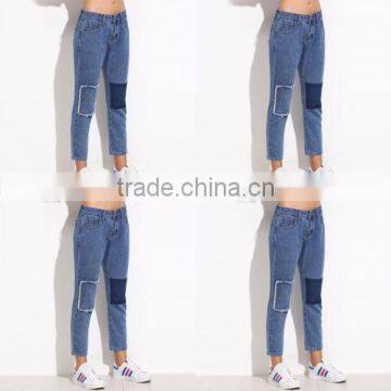Pictures of Jeans Patchwork Blue Pants Women Casual Pants photo-2