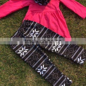 3 Pieces Scarf Hot Pink Top Kids OUTFITSblack Black Tribal Aztec Pant New Design Hot Sell Boutique Clothes Kids Sets photo-4
