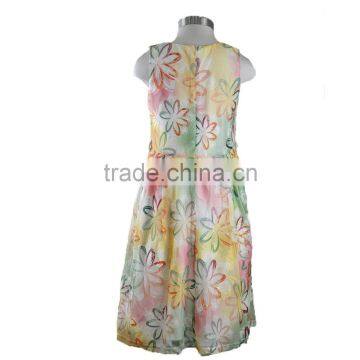 Long Sleeveless Cotton Net Frock Design Girl Dress With Flower for Kids photo-2