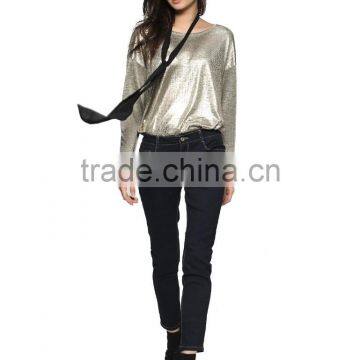 Ladies Customized Special Fabric Long Sleeve Short Front Long Back Flashing Soft T-shirt photo-3