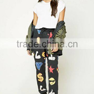 OEM Service Womens Spring Outdoor Elastic Narrow Cuff Canvas Printed Pants Trousers photo-5