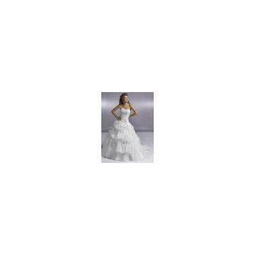 High quality organza lace material appliqued beaded ruched bridal wedding gown custom made