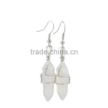 Silver Wire Wrapped Hexagon Prism Amethyst Natural Stone Drop Earrings