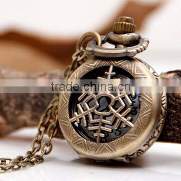 Antique Bronze Snowflake Flip-Open Cover Pocket Watch Necklace