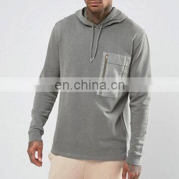 Drawstring Hoodie With Woven Chest Pocket & Gold Zip