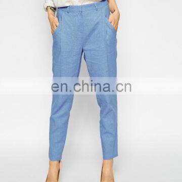 Fashion Latest New Design Ladies Blue Peg Linen Trouser Pants Hot Cornflower Pants