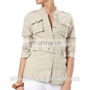 Custom logo fashion style womens jacket with waistband